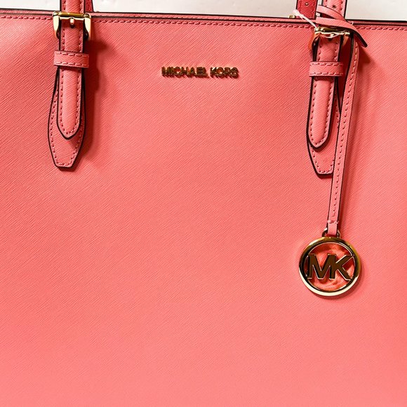 Michael Kors Gilly Large Drawstring Travel Tote Shoulder Bag Grapefruit Pink - Picture 5 of 10